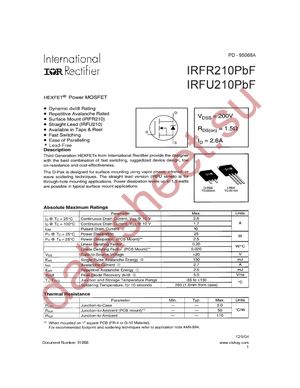 IRFR210PBF datasheet  